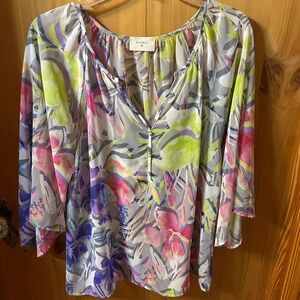 Everly Vibrant Floral Blouse - Pink, Green, Purple